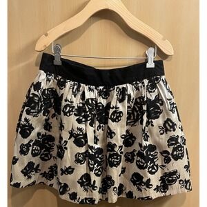 Forever 21 Black Beige Floral Mini Skirt Wide Waistband Back Zipper Large